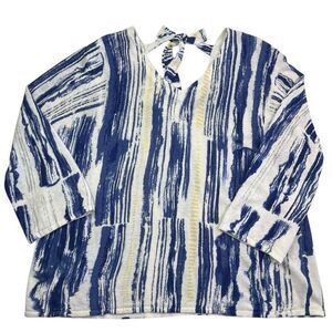 Nic + Zoe Sail Away Pullover Sweater 2XL Linen Bow Tie Back Coastal Nautical